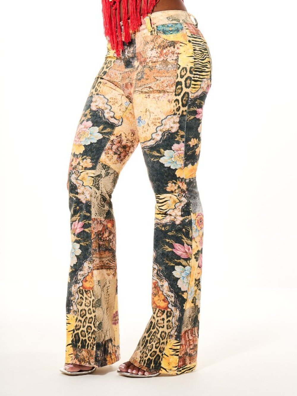 Multicolor Regular Fit Women's Elastic Waist Natural Mid Rise Flared Jeans Pants